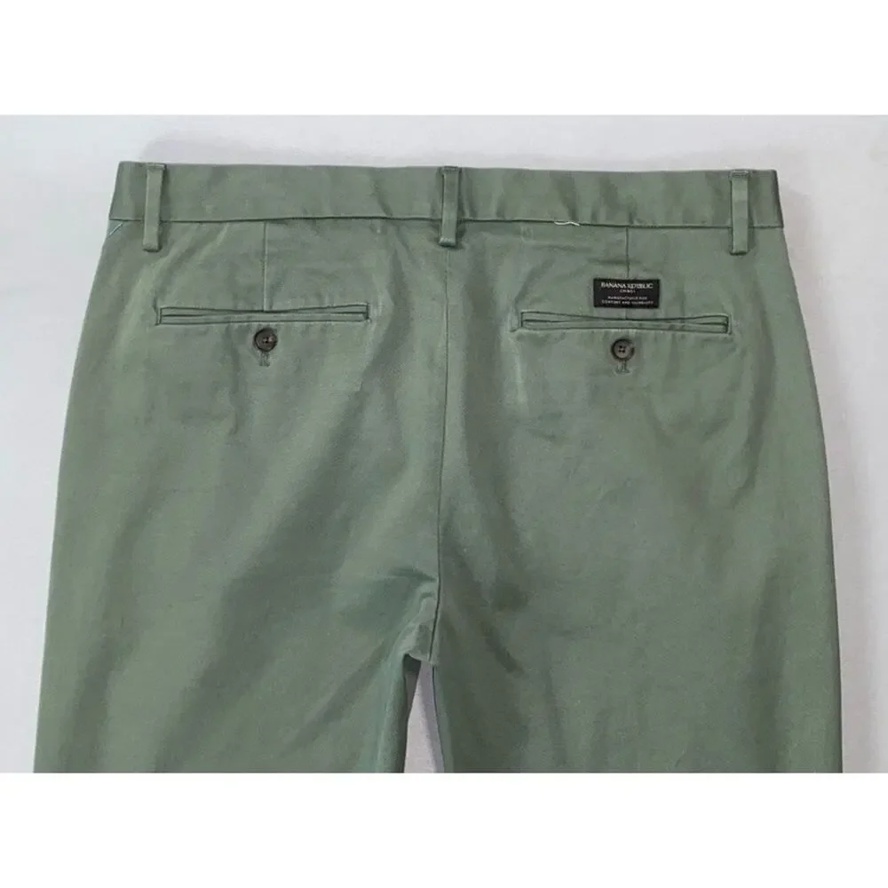 Banana Republic Fulton Fit Flat Front Stretch Cotton Chino Pants. Green, 34X32.5